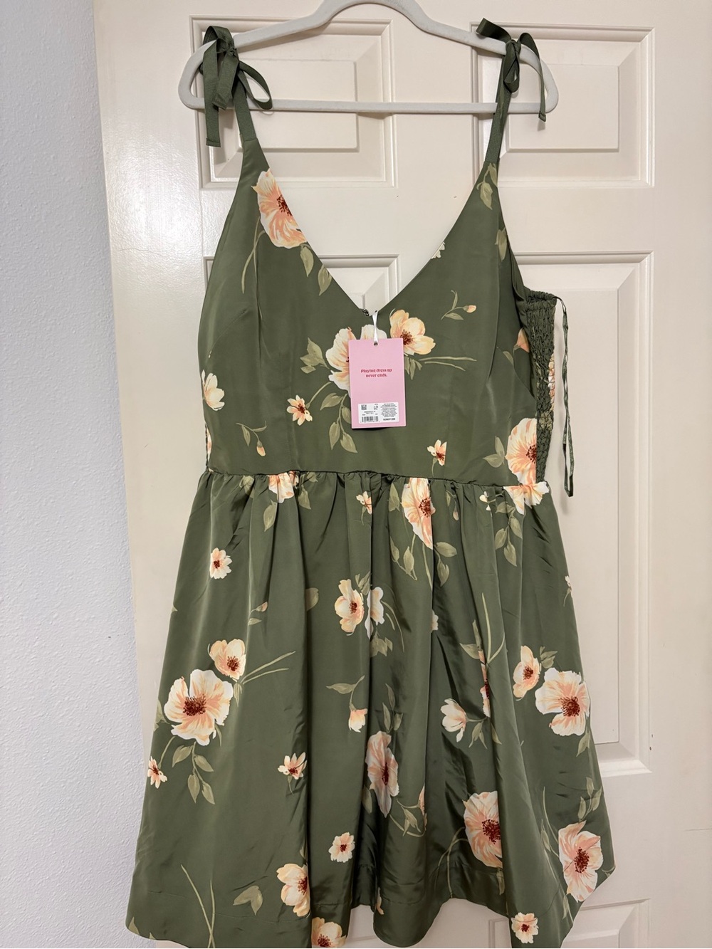 Old Navy Olive Floral Tie-Shoulder Mini Dress
